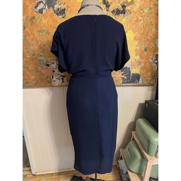 Misha Collection STUNNING Navy Blue Crepe Draped Kendall Dress w/Slit $340 Size - Picture 8 of 12